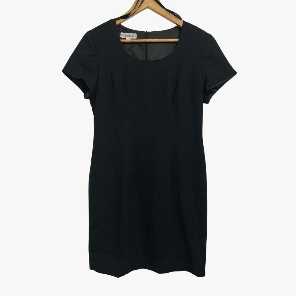 Dressbarn 90's Black Back Slit Round Neck Short Sleeve Shift Dress 8
